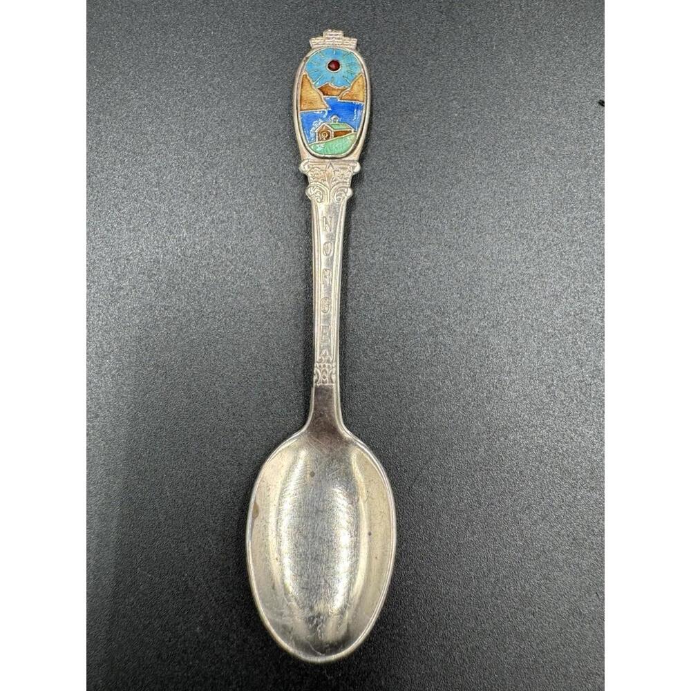 Vintage Norge Norwegian Enamel Souvenir Spoon Silver Plated 60 GR HS Great Condi - Picture 1 of 6